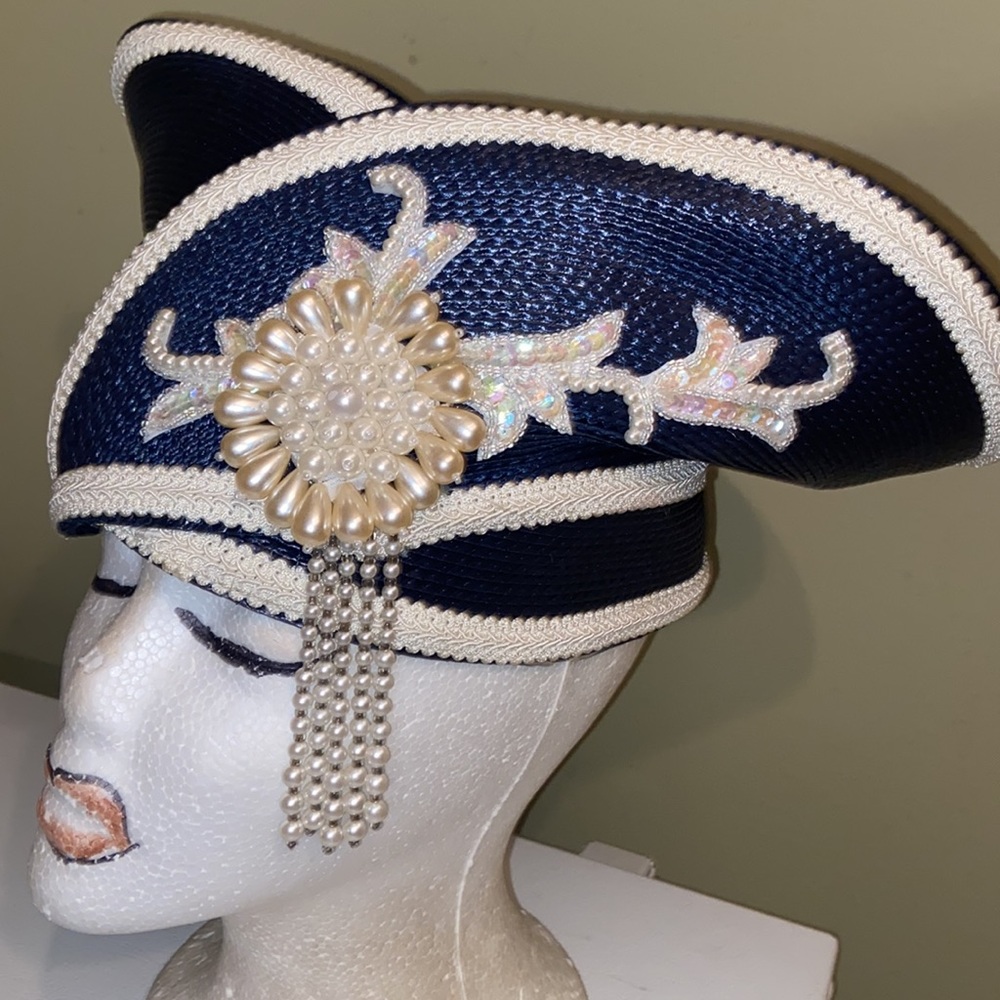 Glamorous Blue & White Church Dress Hat